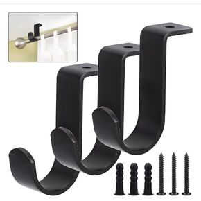 3pcs Curtain Rod Ceiling-Mount Bracket, Metal Single Curtain Rod Holders for 1" Diameter Rods, Curtain Rod Mounting Brackets for Living Room Bedroom (Black)