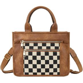 Checkered Tote Bag for Women - Plaid Handbag Checkerboard Crossbody Shoulder Bag Trendy Checkered Work Tote Purse