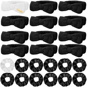 24 Pcs Sleepover Party Favors Include 12 Bride Bridesmaid Spa Headband 12 Bridesmaid Bride Velvet Scrunchies for Women Sleep over Spa Bachelorette Party Supplies(White, Green)