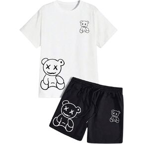 Men's Tracksuits 2 Piece Set Cartoon Bear Graphic Baggy Tee Shirts and Shorts in Kuwait