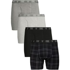 Frye Mens Boxer Briefs 4-Pack, Spandex-Cotton Boxer Briefs with Logo Waistband, Mens Underwear Cotton Stretch