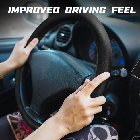 Car Steering Wheel Cover, Anti-Slip Silicone Car Steering Wheel Protector, Auto Steering Cover Universal Fits 12.6-15.7 Inch, Vehicle Interior Accessories for Car SUV Truck Van (Black) in Saudi Arabia