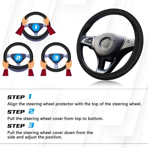 Car Steering Wheel Cover, Anti-Slip Silicone Car Steering Wheel Protector, Auto Steering Cover Universal Fits 12.6-15.7 Inch, Vehicle Interior Accessories for Car SUV Truck Van (Black) in Saudi Arabia