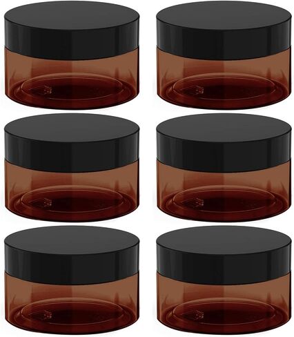 8 oz Amber Plastic Cosmetic Jars Leak Proof Container with Black Lid for Cream, Lotion, Powder, ointment, Beauty Products etc, 6 Pcs. in Kuwait