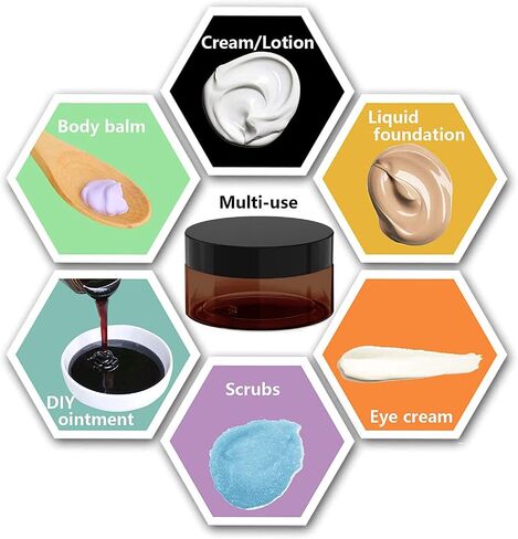 8 oz Amber Plastic Cosmetic Jars Leak Proof Container with Black Lid for Cream, Lotion, Powder, ointment, Beauty Products etc, 6 Pcs. in Kuwait