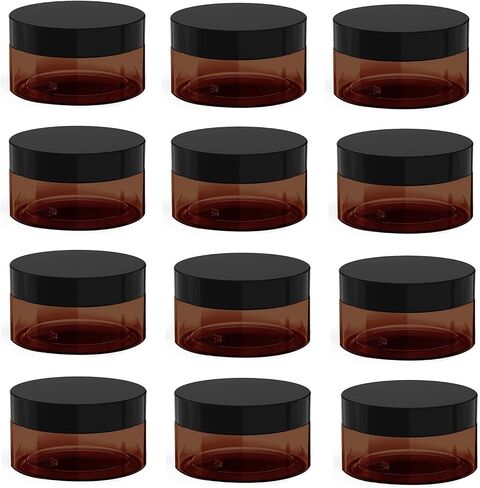 8 oz Amber Plastic Cosmetic Jars Leak Proof Container with Black Lid for Cream, Lotion, Powder, ointment, Beauty Products etc, 6 Pcs. in Kuwait