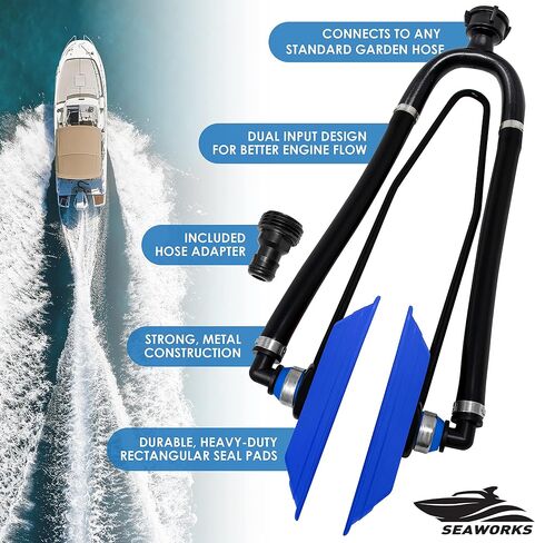 Seaworks Dual Feed Muff Style Boat Motor Flusher | Use for Antifreeze Winterization or Common Water Flush | 5/8 Inch Standard Garden Hose Connection (Black) in Kuwait
