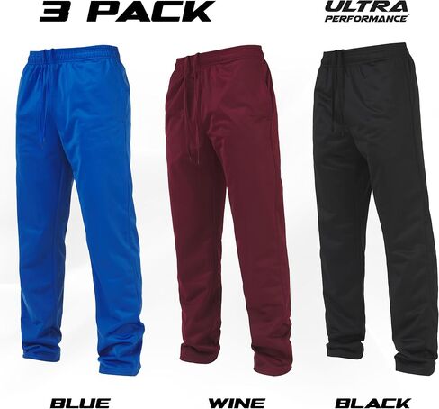 Ultra Performance 3 Pack Mens Athletic Open Bottom Sweatpants Active Track Pants Casual Tricot Wide Leg Sweat Pants for Men in Kuwait