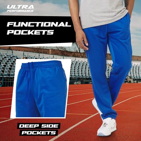 Ultra Performance 3 Pack Mens Athletic Open Bottom Sweatpants Active Track Pants Casual Tricot Wide Leg Sweat Pants for Men in Kuwait