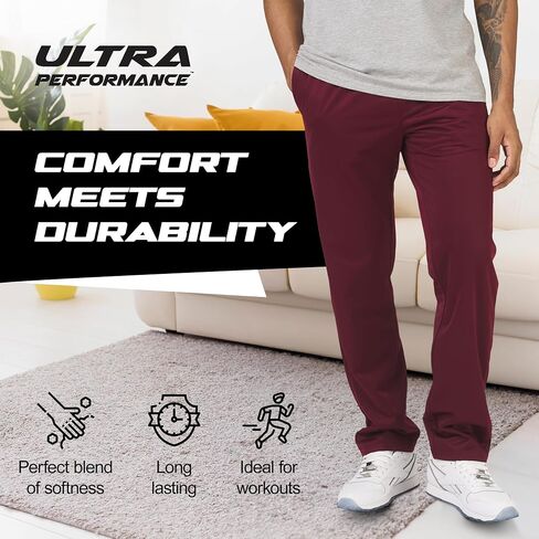 Ultra Performance 3 Pack Mens Athletic Open Bottom Sweatpants Active Track Pants Casual Tricot Wide Leg Sweat Pants for Men in Kuwait