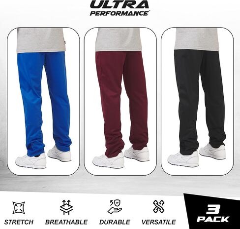 Ultra Performance 3 Pack Mens Athletic Open Bottom Sweatpants Active Track Pants Casual Tricot Wide Leg Sweat Pants for Men in Kuwait