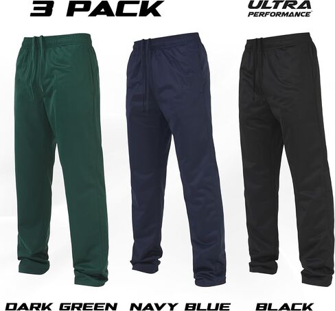 Ultra Performance 3 Pack Mens Athletic Open Bottom Sweatpants Active Track Pants Casual Tricot Wide Leg Sweat Pants for Men in Kuwait