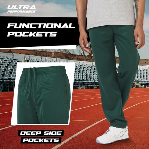 Ultra Performance 3 Pack Mens Athletic Open Bottom Sweatpants Active Track Pants Casual Tricot Wide Leg Sweat Pants for Men in Kuwait