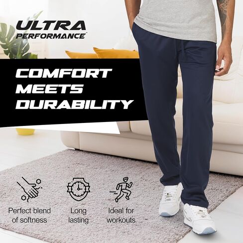 Ultra Performance 3 Pack Mens Athletic Open Bottom Sweatpants Active Track Pants Casual Tricot Wide Leg Sweat Pants for Men in Kuwait