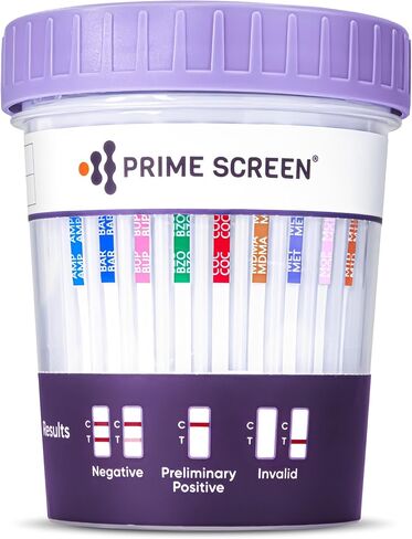 Prime Screen-12 Panel Multi Drug Urine Test Compact Cup (AMP,BAR,BUP,BZO,COC,mAMP/MET,MDMA,MOP/OPI,MTD,OXY,PCP,THC) C-Cup-[1 Pack] in Saudi Arabia
