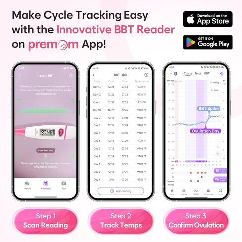 مقياس حرارة الجسم القاعدي Easy@Home: BBT للتنبؤ بالخصوبة مع استدعاء الذاكرة - مقياس حرارة أساسي رقمي دقيق لمراقبة درجة الحرارة مع تطبيق Premom - EBT-018 (وردي) in Saudi Arabia