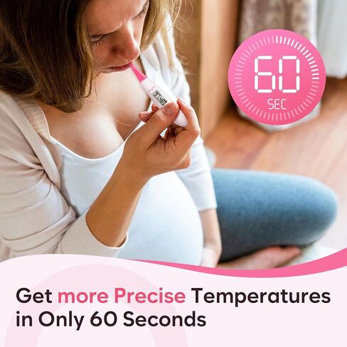 مقياس حرارة الجسم القاعدي Easy@Home: BBT للتنبؤ بالخصوبة مع استدعاء الذاكرة - مقياس حرارة أساسي رقمي دقيق لمراقبة درجة الحرارة مع تطبيق Premom - EBT-018 (وردي) in Saudi Arabia