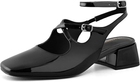 Womens Slingback Mary Jane Heels Square Toe Chunky Low Heel Ankle Strap Pumps Wedding Party Dress Shoes in Saudi Arabia