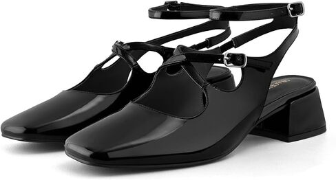 Womens Slingback Mary Jane Heels Square Toe Chunky Low Heel Ankle Strap Pumps Wedding Party Dress Shoes in Saudi Arabia