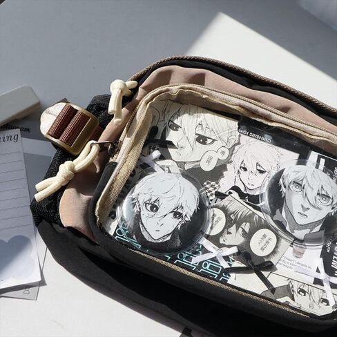 Ita Bag Pin Display Backpack with Insert Canvas Single Shoulder Crossbody Bag Contrast Handbag and Purse for Women (Black) in Saudi Arabia