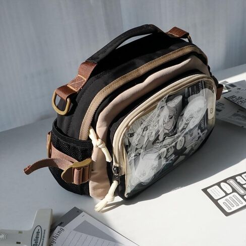 Ita Bag Pin Display Backpack with Insert Canvas Single Shoulder Crossbody Bag Contrast Handbag and Purse for Women (Black) in Saudi Arabia