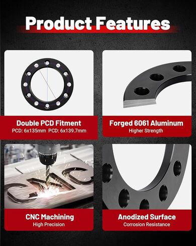 EVIL ENERGY 6x135 to 6x5.5 Wheel Spacers 1/2" (12mm) Compatible for 2001-2019 Silverado 1500, 6x135 mm/6x139.7 mm 6 Lugs 108mm Hub Bore Unequipped with Bolts Black, Not Hubcentric in Saudi Arabia
