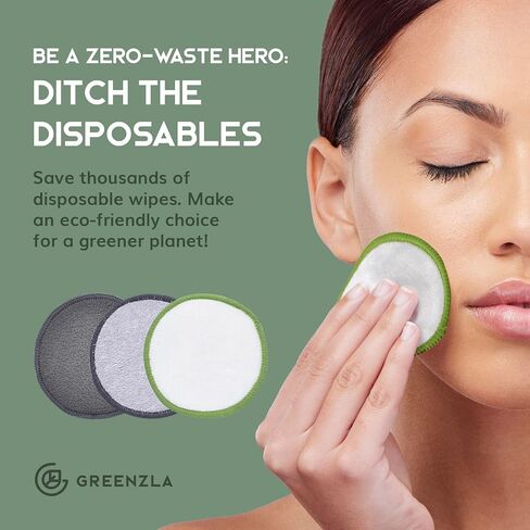 Greenzla Reusable Makeup Remover Pads (20 Pack) With a Washable Laundry Bag And Round Box for Storage, Eco-friendly Reusable Bamboo Cotton Pads For All Skin Types in Saudi Arabia