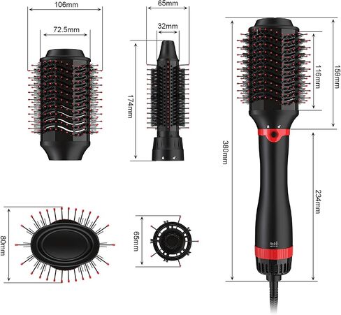 Hair Dryer Brush Blow Dryer Brush Salon Styler Hair Dryer and Volumizer with Three Interchangeable Barrels, Hot Air Brush Kit | Replacement Parts Orderable in Saudi Arabia