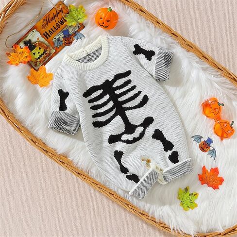 Baby Boy Girl Halloween Romper Newborn Knitted Jumpsuit One-Piece Coverall Fall Warm Halloween Clothes in Kuwait