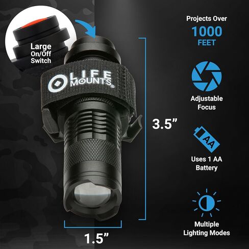 Life Mounts Tactical Rail Mount Flashlight - 3.5 in x 1.5 in, White LED - 1,000-Foot Beam & Multi-Mode Helmet Flashlight - 360-Degree Side Mount Helmet Lights - Weatherproof Design for Tactical Gear in Saudi Arabia