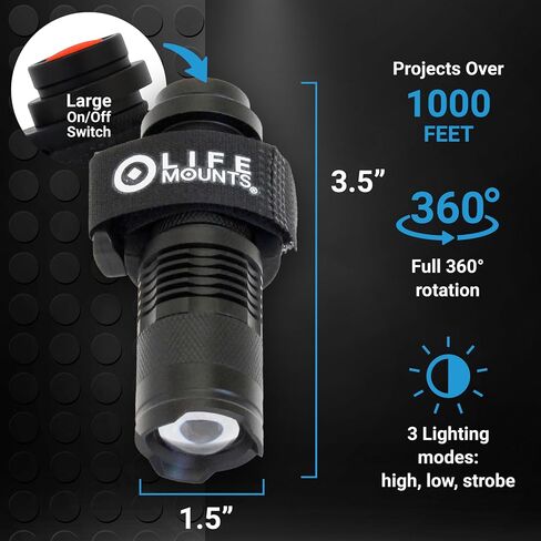 Life Mounts Tactical Rail Mount Flashlight - 3.5 in x 1.5 in, White LED - 1,000-Foot Beam & Multi-Mode Helmet Flashlight - 360-Degree Side Mount Helmet Lights - Weatherproof Design for Tactical Gear in Saudi Arabia