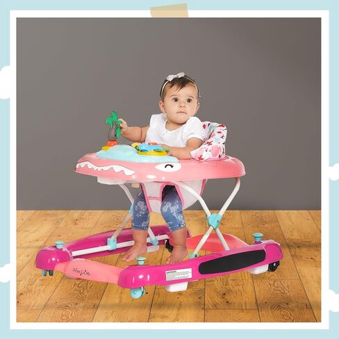 Dream On Me 2-in-1 Convertible Baby Steps Baby Walker in Pink, Adjustable Three Position Height Setting, Removable Tray, Easy to Fold and Store Baby Walker in Saudi Arabia