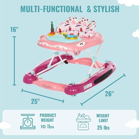 Dream On Me 2-in-1 Convertible Baby Steps Baby Walker in Pink, Adjustable Three Position Height Setting, Removable Tray, Easy to Fold and Store Baby Walker in Saudi Arabia