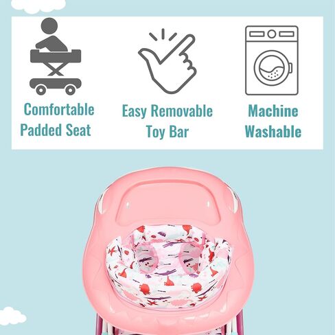 Dream On Me 2-in-1 Convertible Baby Steps Baby Walker in Pink, Adjustable Three Position Height Setting, Removable Tray, Easy to Fold and Store Baby Walker in Saudi Arabia