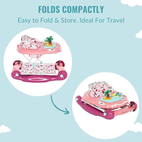 Dream On Me 2-in-1 Convertible Baby Steps Baby Walker in Pink, Adjustable Three Position Height Setting, Removable Tray, Easy to Fold and Store Baby Walker in Saudi Arabia