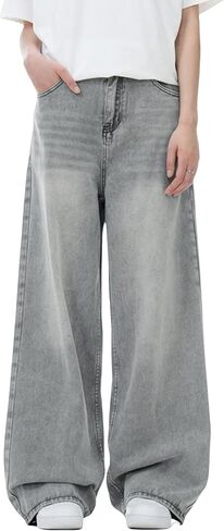 Wide Leg Jeans Men Y2k Baggy Hip Hop Grey Jeans Casual Loose Fit Skater Denim Pants Vintage Oversized Pants Streetwear in Kuwait