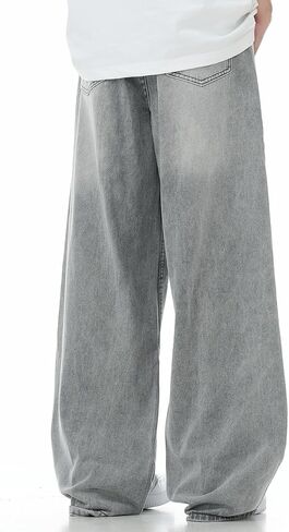Wide Leg Jeans Men Y2k Baggy Hip Hop Grey Jeans Casual Loose Fit Skater Denim Pants Vintage Oversized Pants Streetwear in Kuwait