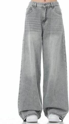 Wide Leg Jeans Men Y2k Baggy Hip Hop Grey Jeans Casual Loose Fit Skater Denim Pants Vintage Oversized Pants Streetwear in Kuwait