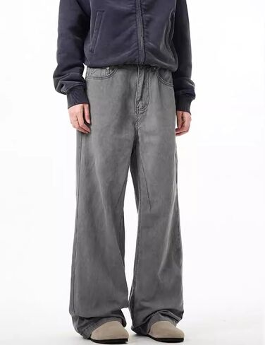 Wide Leg Jeans Men Y2k Baggy Hip Hop Grey Jeans Casual Loose Fit Skater Denim Pants Vintage Oversized Pants Streetwear in Kuwait