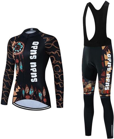Women's Cycling Jersey Set Bike Shirt Long Sleeve Cycling Clothing Bicycle Bib Pants with Gel Padded in Saudi Arabia