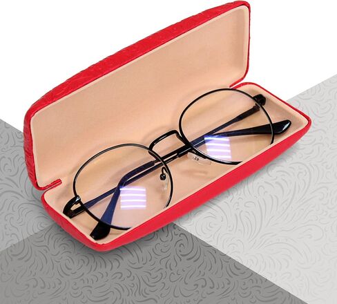 Women's Hard Eyeglass Shell Case with Floral Embossing – Premium PU Leather Glasses Hard Shell Red Purple Black Brown in Saudi Arabia