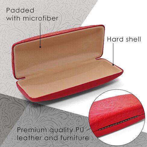 Women's Hard Eyeglass Shell Case with Floral Embossing – Premium PU Leather Glasses Hard Shell Red Purple Black Brown in Saudi Arabia
