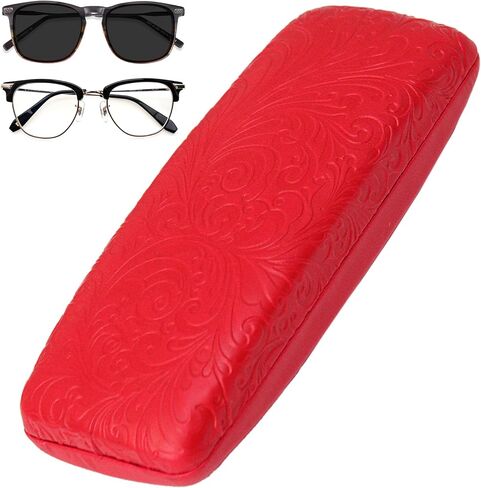 Women's Hard Eyeglass Shell Case with Floral Embossing – Premium PU Leather Glasses Hard Shell Red Purple Black Brown in Saudi Arabia