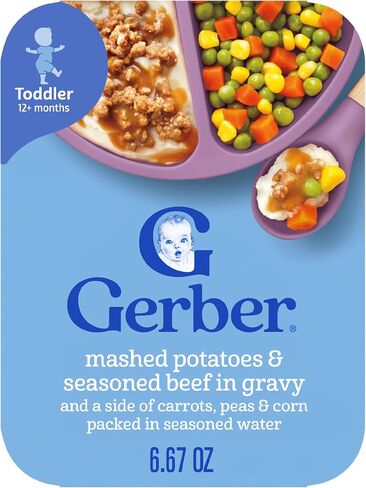 Gerber Baby Food, Mashed Potatoes & Seasoned Beef in Gravy and a side of Carrots, Peas and Corn, Toddler Food with Farm Grown Veggies, Toddler Meal, No Preservatives, 6.67 oz Ounce in Saudi Arabia