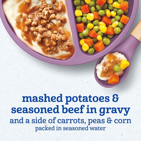 Gerber Baby Food, Mashed Potatoes & Seasoned Beef in Gravy and a side of Carrots, Peas and Corn, Toddler Food with Farm Grown Veggies, Toddler Meal, No Preservatives, 6.67 oz Ounce in Saudi Arabia