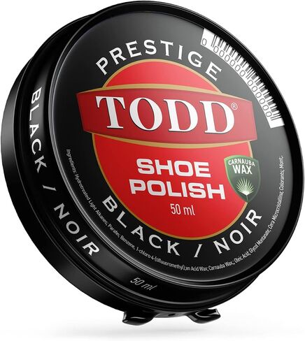 TODD Prestige Shoe Polish BLACK High Gloss with Carnauba Wax | Shine and Protect for Leather Shoes, Boots, Bags | Metal Tin | 50ml in Saudi Arabia