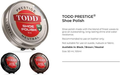 TODD Prestige Shoe Polish BLACK High Gloss with Carnauba Wax | Shine and Protect for Leather Shoes, Boots, Bags | Metal Tin | 50ml in Saudi Arabia