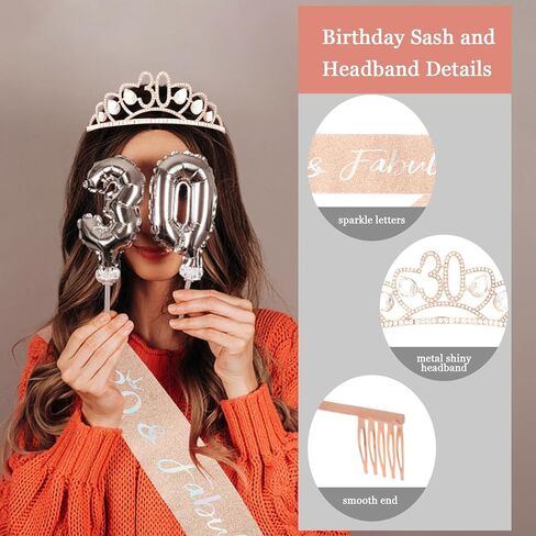 Ondder Rose Gold Birthday Sash و Crown Tiara للنساء عيد ميلاد تاج و Crown للنساء in Kuwait