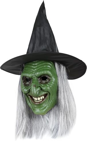 MCJC Halloween Witch Mask with Hat, Green Horror Face Costume Accessory, Scary Evil Zombie Mask in Saudi Arabia