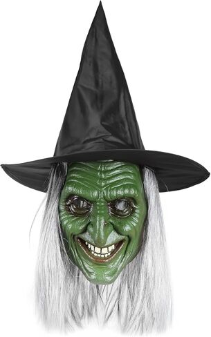 MCJC Halloween Witch Mask with Hat, Green Horror Face Costume Accessory, Scary Evil Zombie Mask in Saudi Arabia